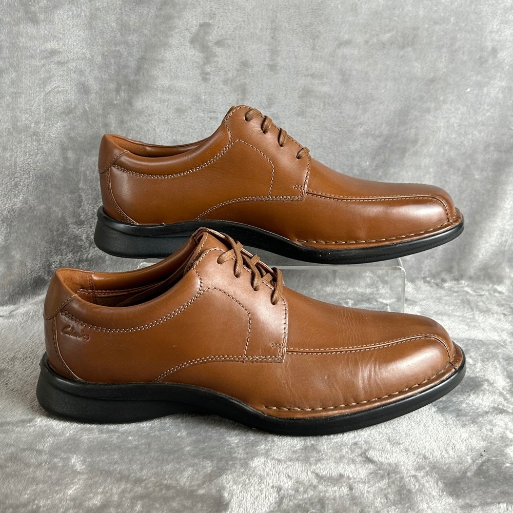 Clarks Kempton Run Tan Leather Bicycle Toe Oxfords Mens 11.5 W 26145479